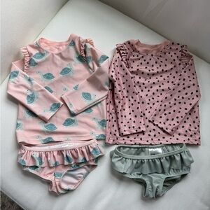 H&M Swimsuit Baby Girl 2-Piece Swimsuit Bundle – 6-12M, Long Sleeve Rash Guards